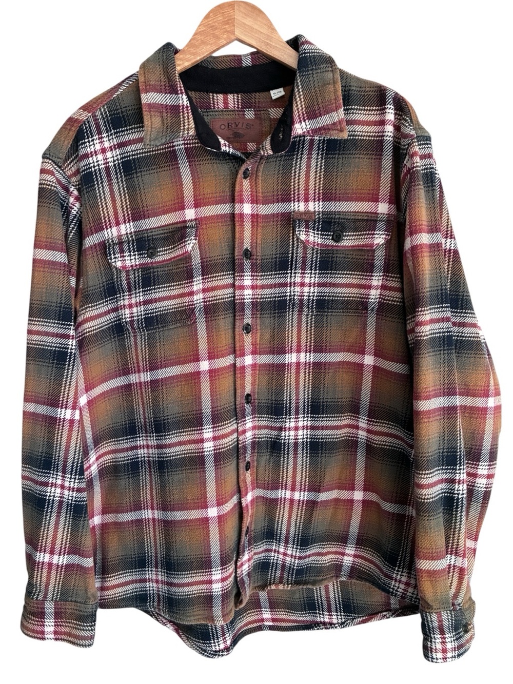 Orvis Cabincore Gorpcore Plaid Cotton Flannel Shirt Navy, Rust, Cream Sz XL